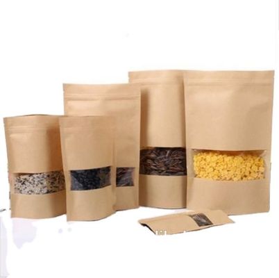 Fenêtre d'emballage de collations argentées Kraft sac fermeture à glissière debout pour emballage de fruits secs