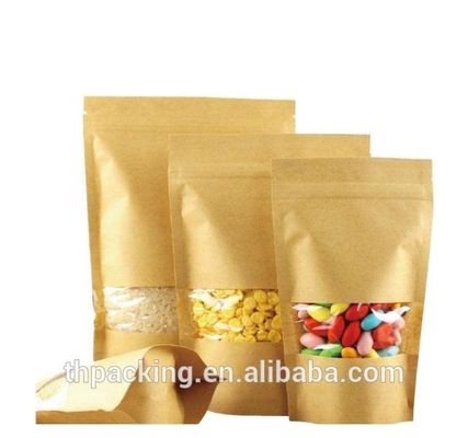 Fenêtre d'emballage de collations argentées Kraft sac fermeture à glissière debout pour emballage de fruits secs