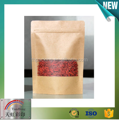 Fenêtre d'emballage de collations argentées Kraft sac fermeture à glissière debout pour emballage de fruits secs
