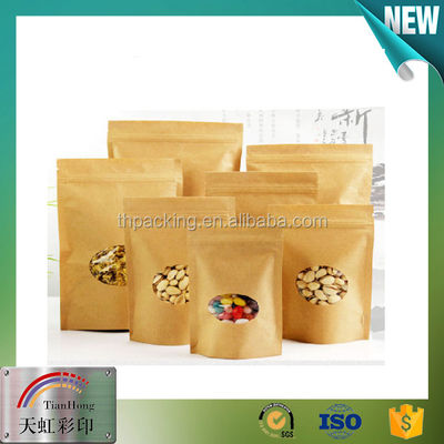 Fenêtre d'emballage de collations argentées Kraft sac fermeture à glissière debout pour emballage de fruits secs