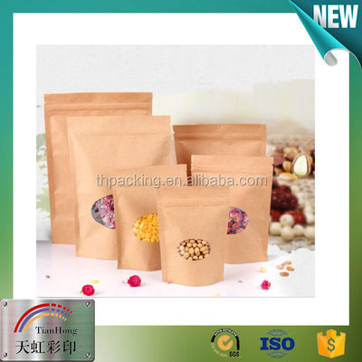 Fenêtre d'emballage de collations argentées Kraft sac fermeture à glissière debout pour emballage de fruits secs