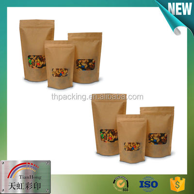 Fenêtre d'emballage de collations argentées Kraft sac fermeture à glissière debout pour emballage de fruits secs